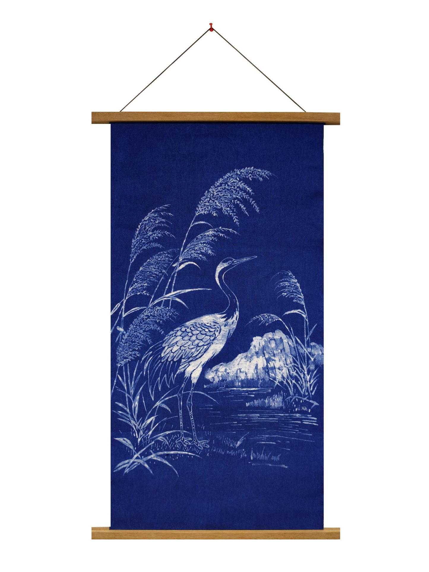 Handmade Crane Textile Wall Art | Indigo Batik Wall Hanging | Zen Nature Home Decor | Wabi-Sabi Wall Art | Housewarming Gift