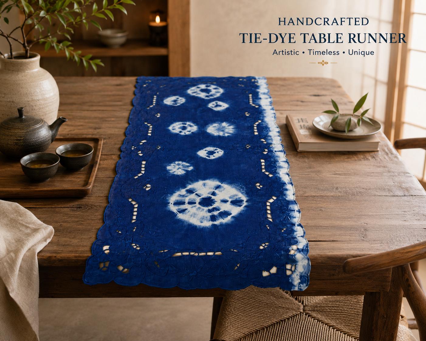 Handmade Indigo Table Runner | Cotton Tea Table Runner | Floral Batik Table Decor | Lace Table Runner | Housewarming Gift