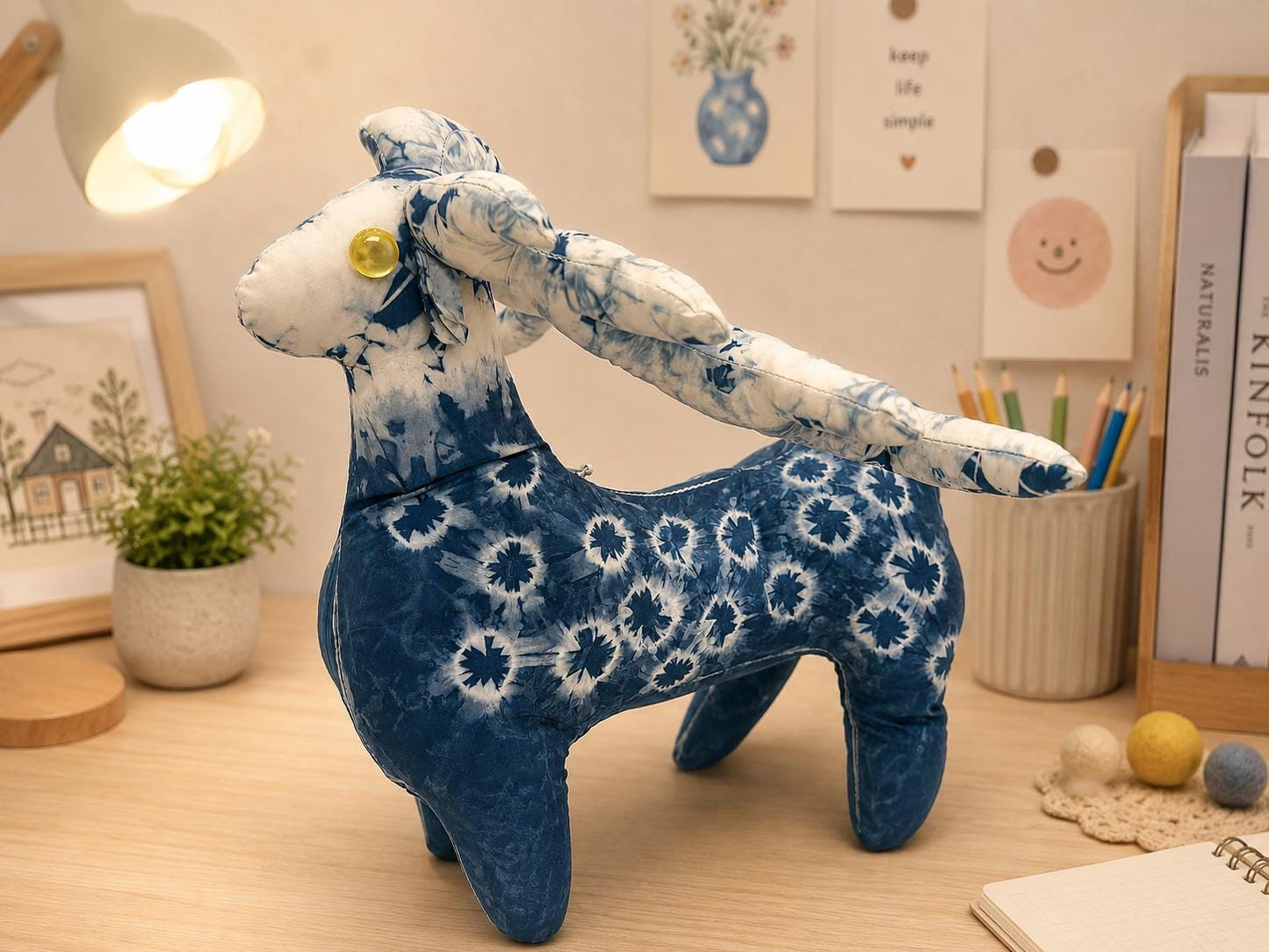 Handmade Deer Plush | Indigo Textile Art Doll | Stuffed Animal | Nursery Decor | Gift for Nature Lovers