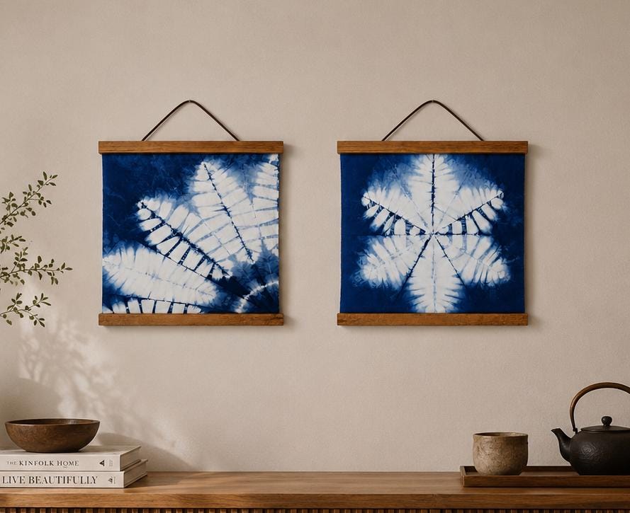 Handmade Botanical Textile Wall Art | Indigo Shibori Wall Hanging | Leaf Wall Decor | Wabi-Sabi Home Decor | Housewarming Gift