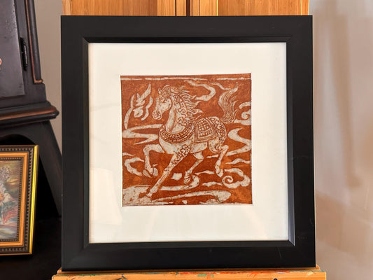 Horse Textile Wall Art | Handmade Rust-Dyed Batik Art | Rustic Equestrian Home Decor | Nature Wall Art | Housewarming Gift