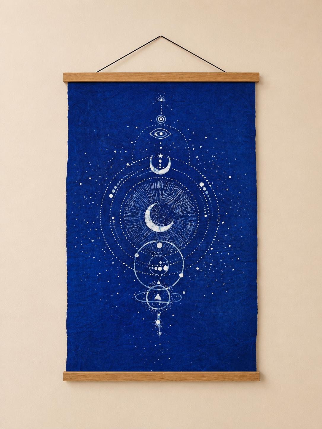 Handmade Tarot Cloth | Indigo Batik Altar Cloth | Celestial Textile Wall Art | Astrology Decor | Meditation Gift