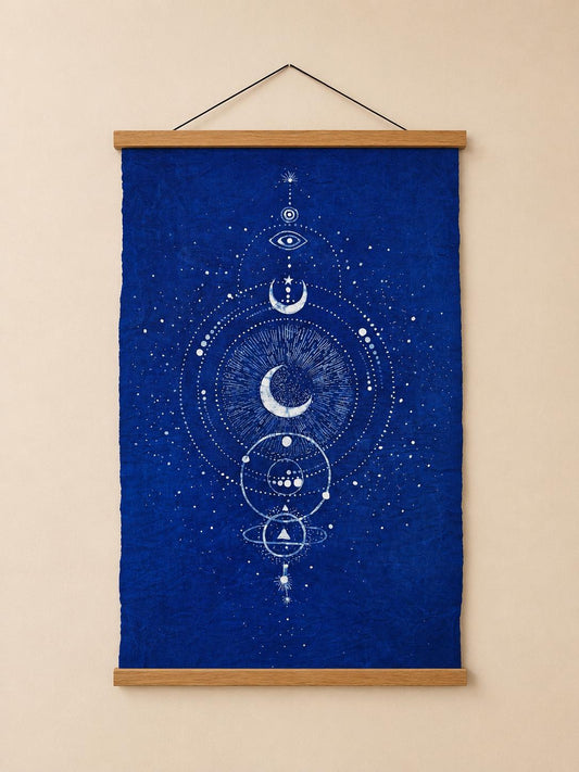 Handmade Tarot Cloth | Indigo Batik Altar Cloth | Celestial Textile Wall Art | Astrology Decor | Meditation Gift