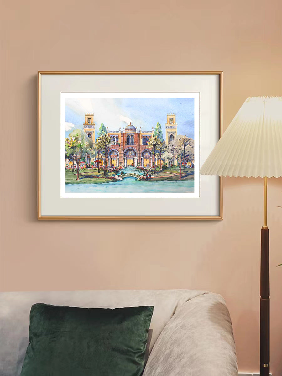 AP-17: A Morning Beneath the Arches – Limited Edition Signed 12x16 Art Print by Kurt Xu, Architectural Watercolor Wall Art