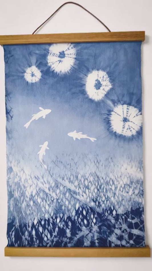 Handmade Lotus Textile Wall Art | Indigo Batik Wall Hanging | Botanical Zen Home Decor | Wabi-Sabi Wall Art | Housewarming Gift