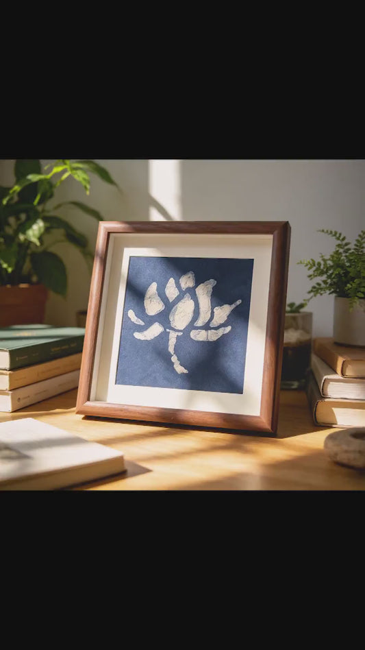 Lotus Textile Wall Art | Handmade Indigo Batik Art | Botanical Zen Home Decor | Tabletop or Wall Display | Housewarming Gift