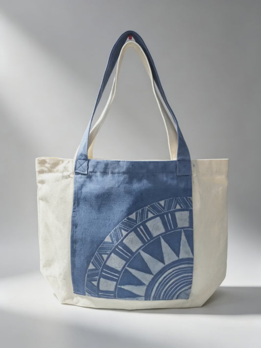 Handmade Batik Yoga Mat Tote Bag, 2-in-1 Canvas Shoulder Bag for Yoga, Gym Daily Use, Boho Blue Indigo Dye Tote with Yoga Mat HolderTote Bag -  Batik Canvas Tote Bag, Hand-painted art collectors, One of a Kind Cotton Carry Bag #BA05F