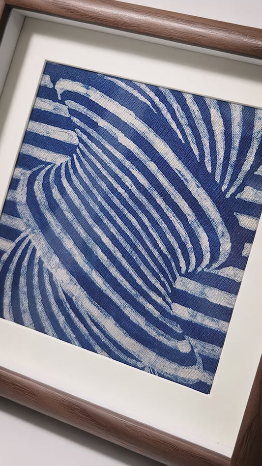 Handmade Indigo Batik Geometric Wall Art, Wood Framed Textile Art, Modern Abstract Indigo Home Décor