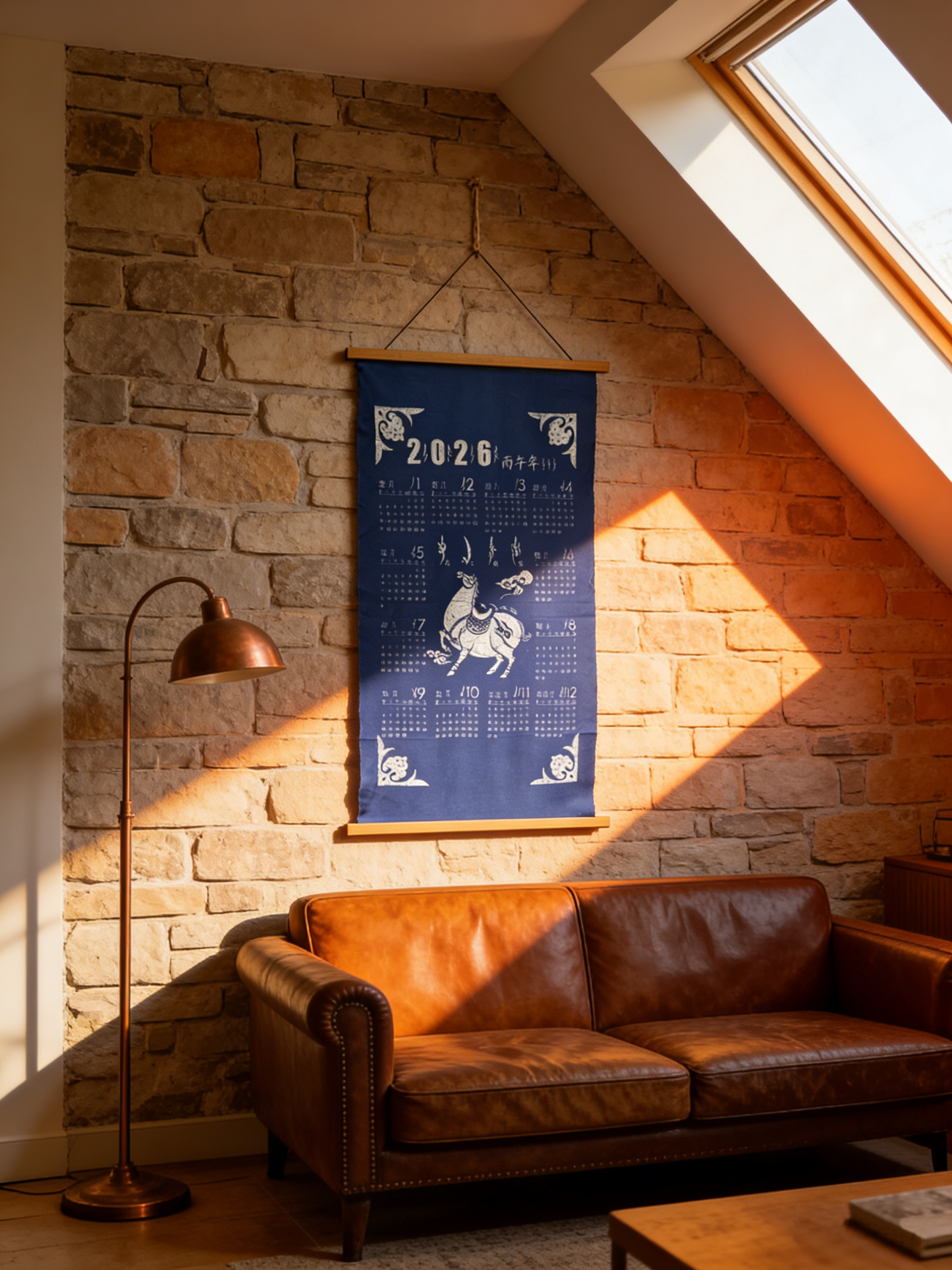 BA-02: Hand-Painted Batik 2026 Chinese Zodiac Horse Calendar Wall Art-L