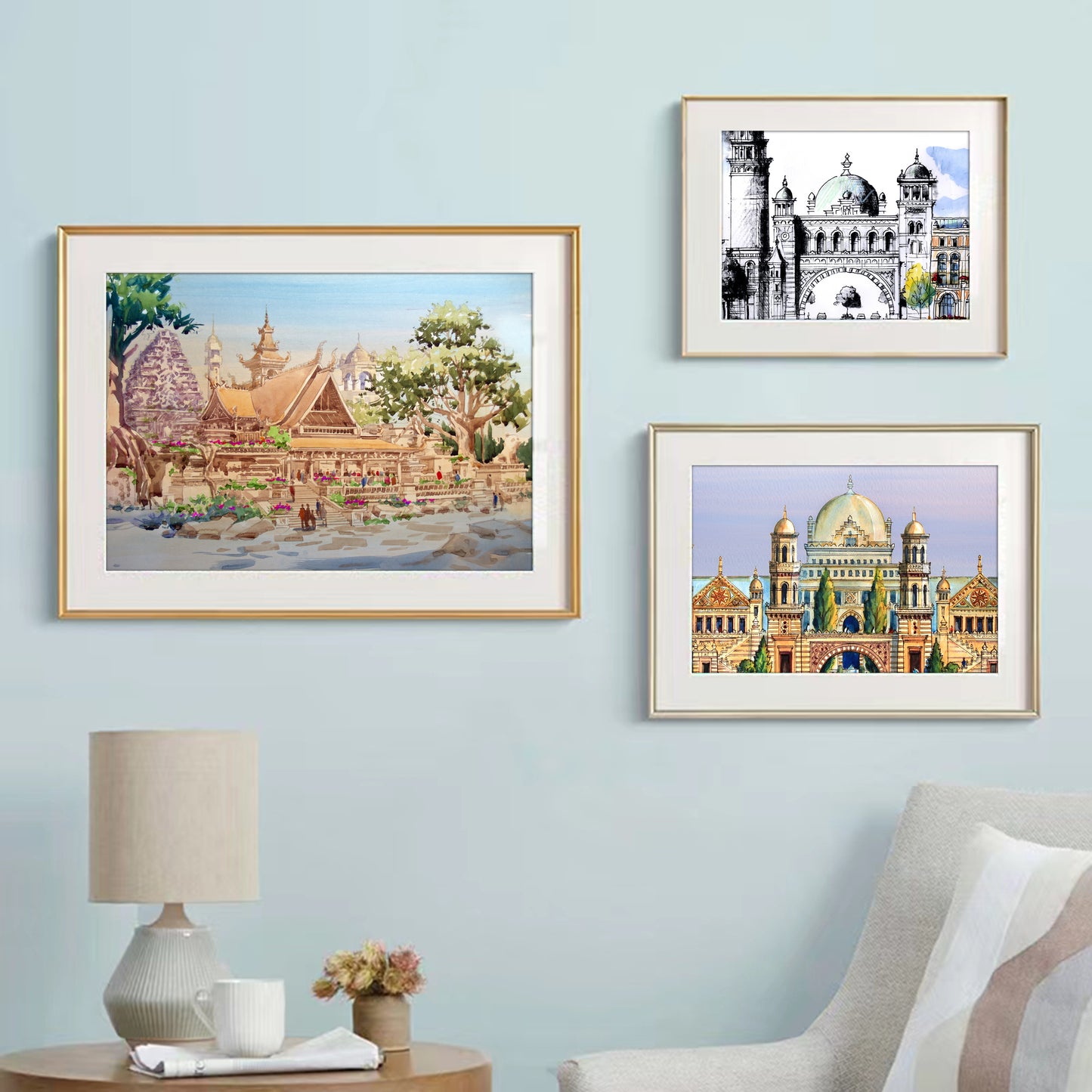 AP-15: Where the Temple Breathes – Limited Edition Signed Art Print by Kurt Xu | 12x16 Watercolor Architecture Wall Art | Asian Temple Landscape Decor