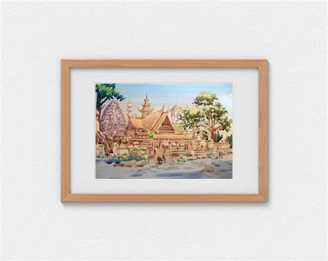 AP-15: Where the Temple Breathes – Limited Edition Signed Art Print by Kurt Xu | 12x16 Watercolor Architecture Wall Art | Asian Temple Landscape Decor