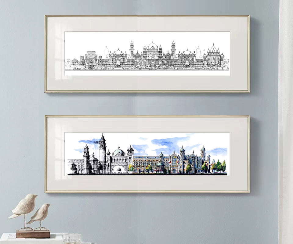 Dreams of the Golden Kingdom – Linework Panorama, Signed Limited Edition 8x38 Architectural Print (AP-06)