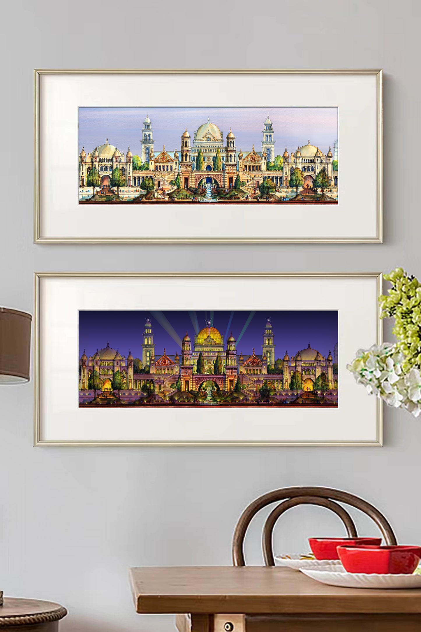 AP-07: Dreams of the Golden Kingdom – Color Edition | Limited Edition Signed Panoramic Art Print (8x38) by Kurt Xu | Architectural Cityscape Wall Art (Unframed)